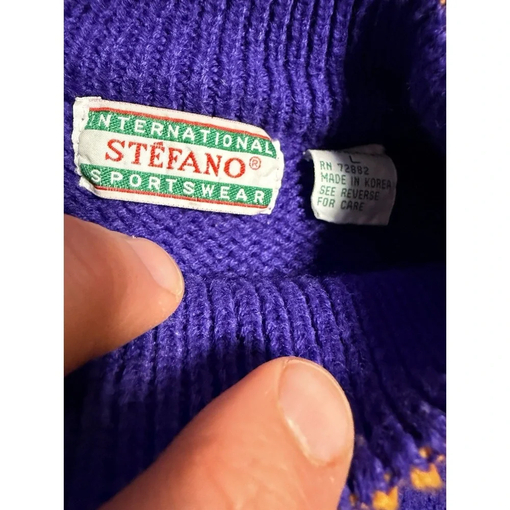 Vintage Stefano‎ Teddy Bear Purple Turtleneck Sweater L Unisex Cottagecore
